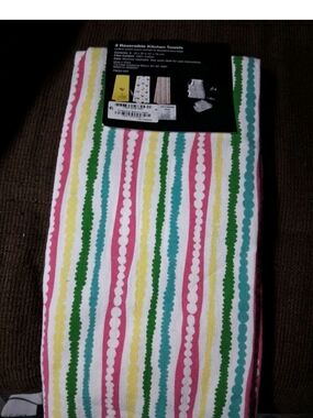 MACY'S-IT'S 5 0' CLOCK SOMEWHERE Reversible Striped Kitchen Towels - Multi Color